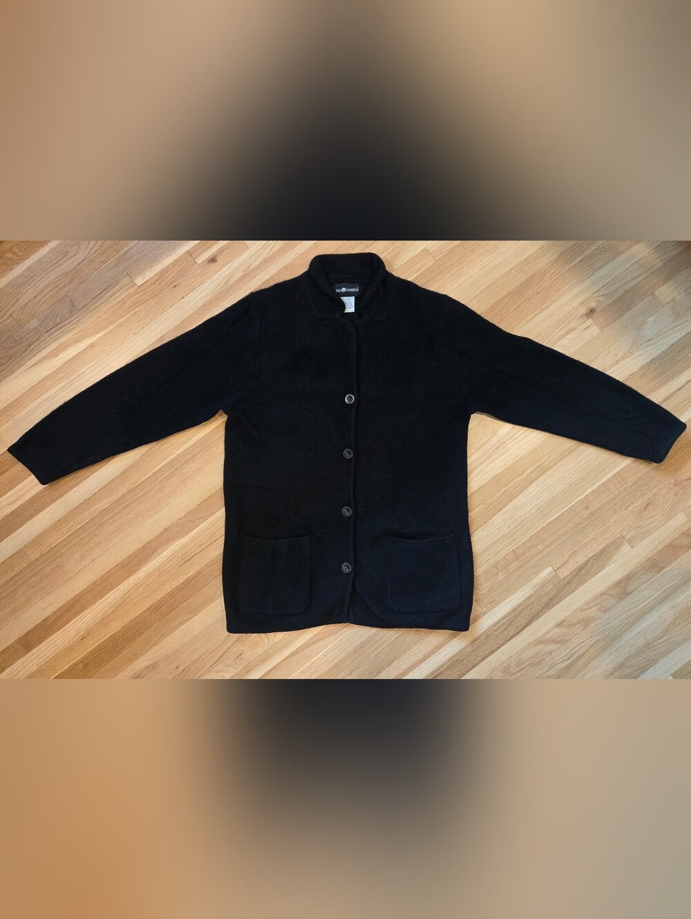 Vintage Sag Harbor 100% Wool Black Long Cardigan Sweater